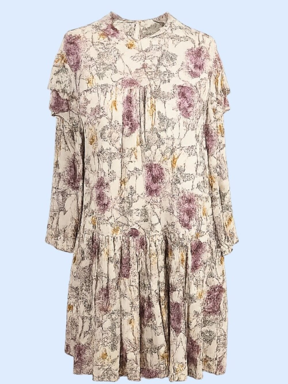 A.N.A. ruffled sleeve and hem 3/4" sleeve floral cottage core summer dress M